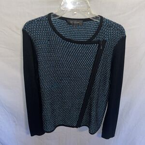 St. John Women’s Full Zip Sweater Size Medium Black Blue Wool Blend Going out
